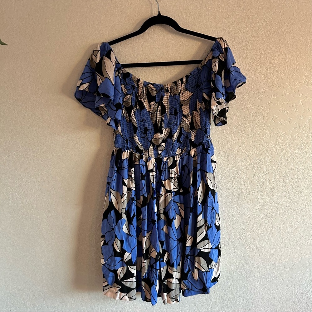 Free People Louise Blue floral off the shoulder dress